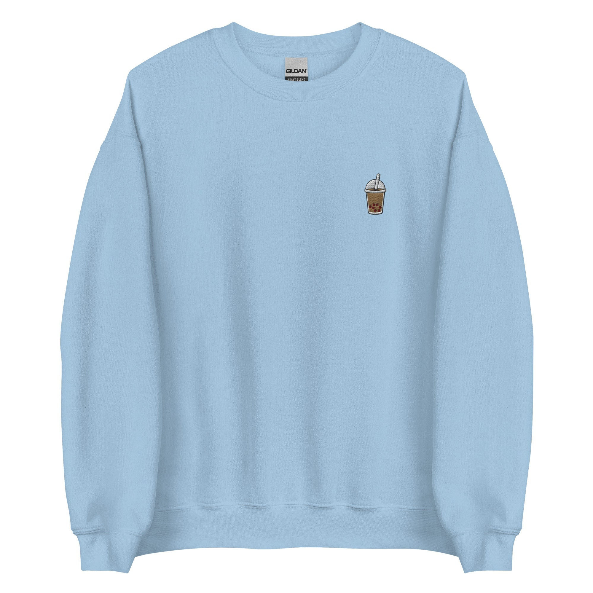 Boba Embroidered Sweatshirt Gift, Cute Unisex Crewneck Sweater, Long Sleeve Pullover Sweater - Multiple Colors