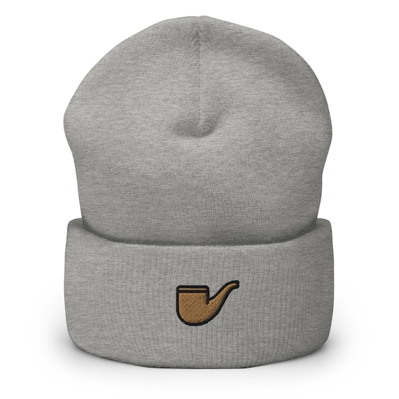 tobacco beanie Embroidered Tobacco Pipe Beanie, Cuffed Knit Winter Hat