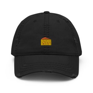 Slice of Cheese Embroidered Distressed Dad Hat, Frayed Cap Gift