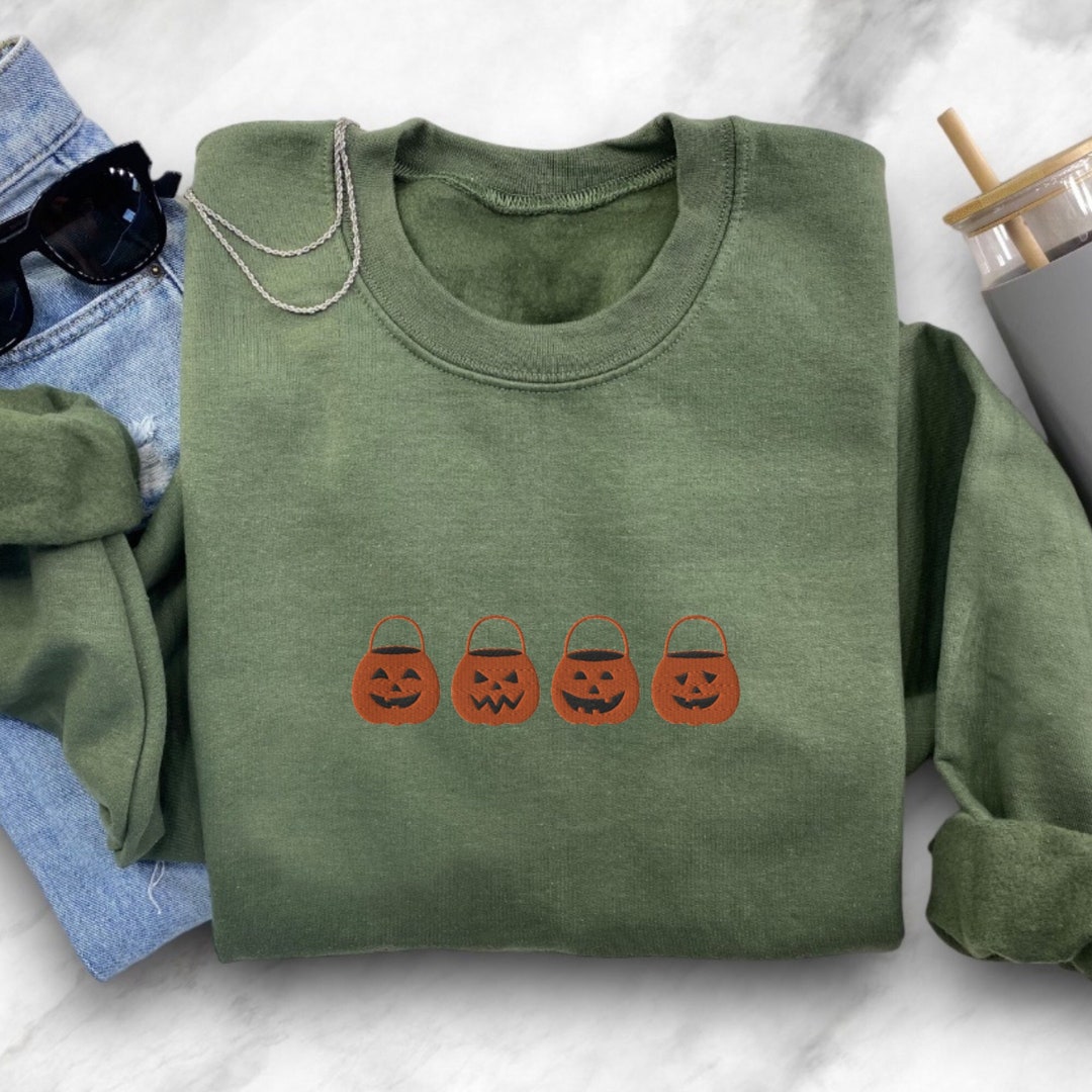 Embroidered Jack O Lantern Bucket Sweatshirt Halloween Etsy