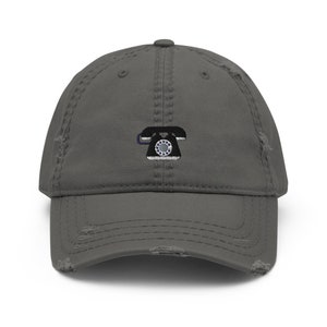 Old School Candlestick Telephone Embroidered Distressed Dad Hat, Frayed Cap Gift