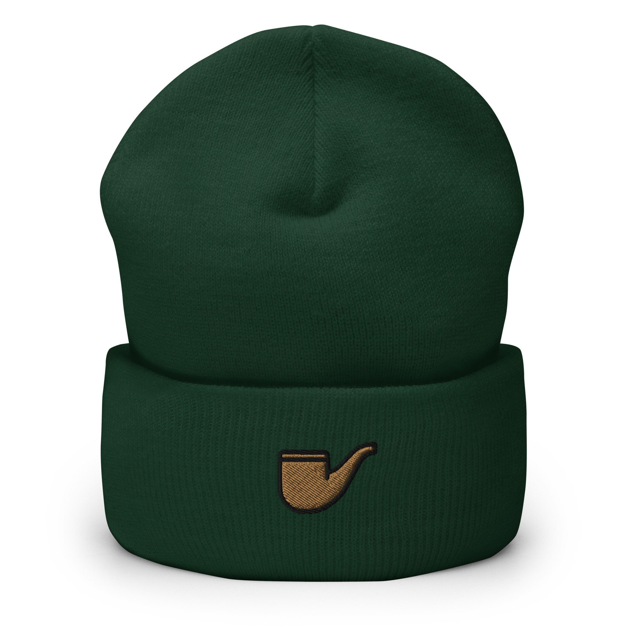 tobacco beanie Embroidered Tobacco Pipe Beanie, Cuffed Knit Winter Hat