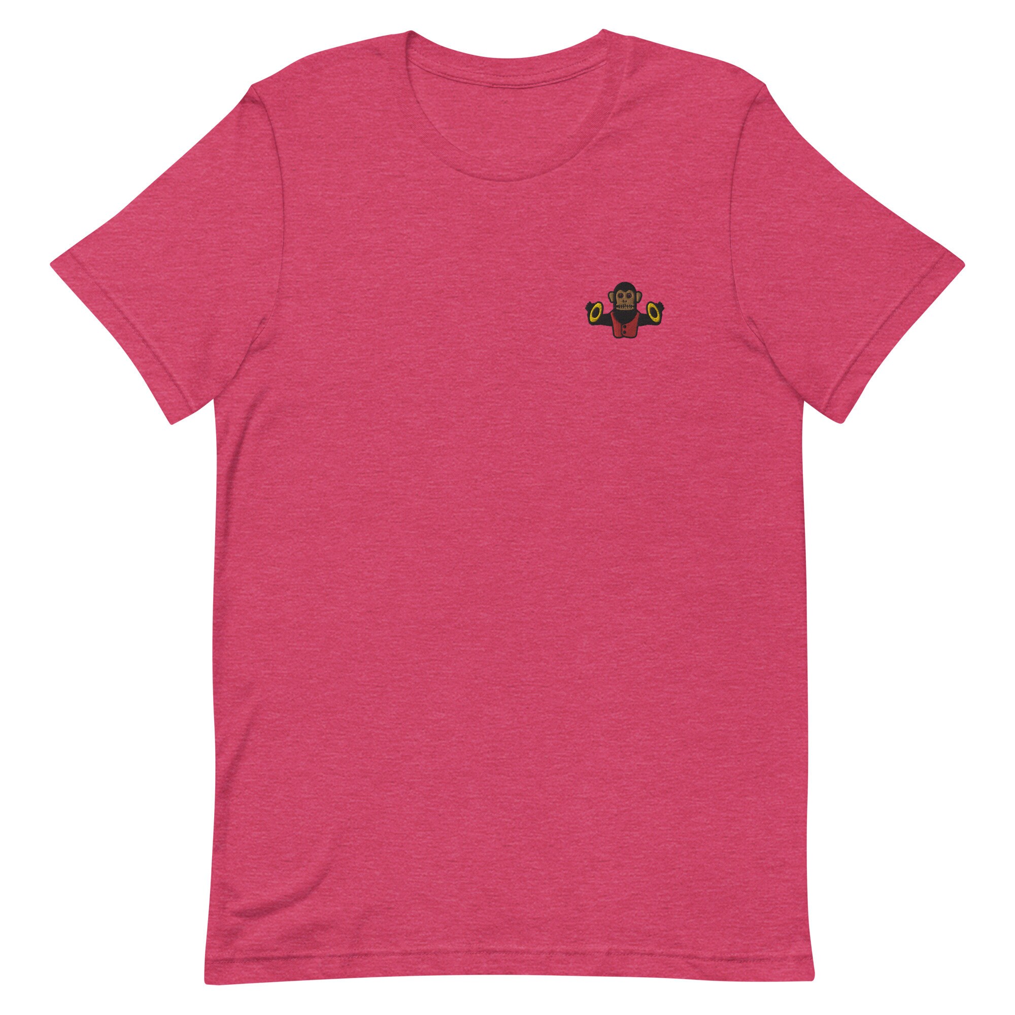 【CPGN STUDIO】Heart Monkey Embroidery Short Sleeve T-shirt Cymbal Monkey Unisex T-shirt, Embroidered Unisex T-shirt