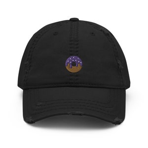 Donut Embroidered Distressed Dad Hat, Frayed Cap Gift