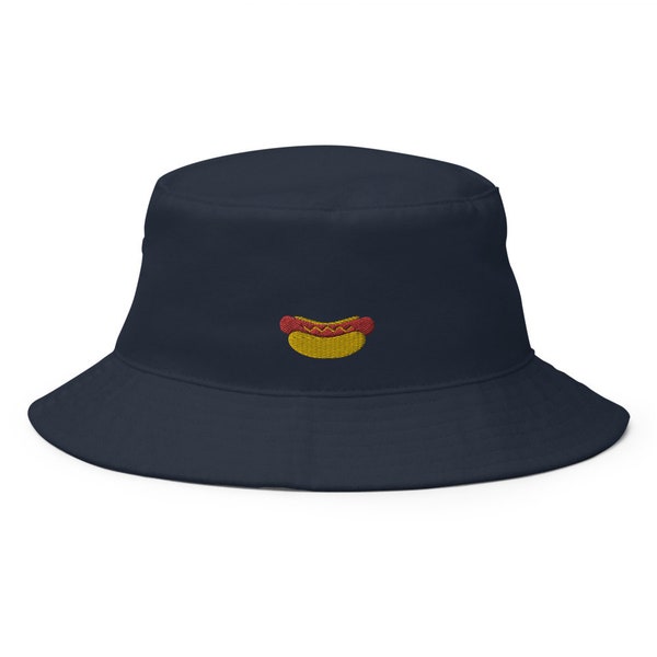 Hot Dog Embroidered Bucket Hat, Handmade Unisex Adult Cotton Sun Hat, Summer Hat Gift