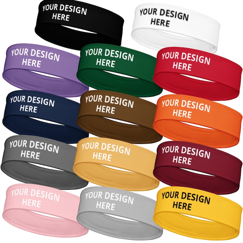 Diadema personalizada, Diadema con estampado completo con su texto o logotipo, Diadema personalizada Spandex, Bandas para la cabeza deportivas, Fútbol, Voleibol imagen 1