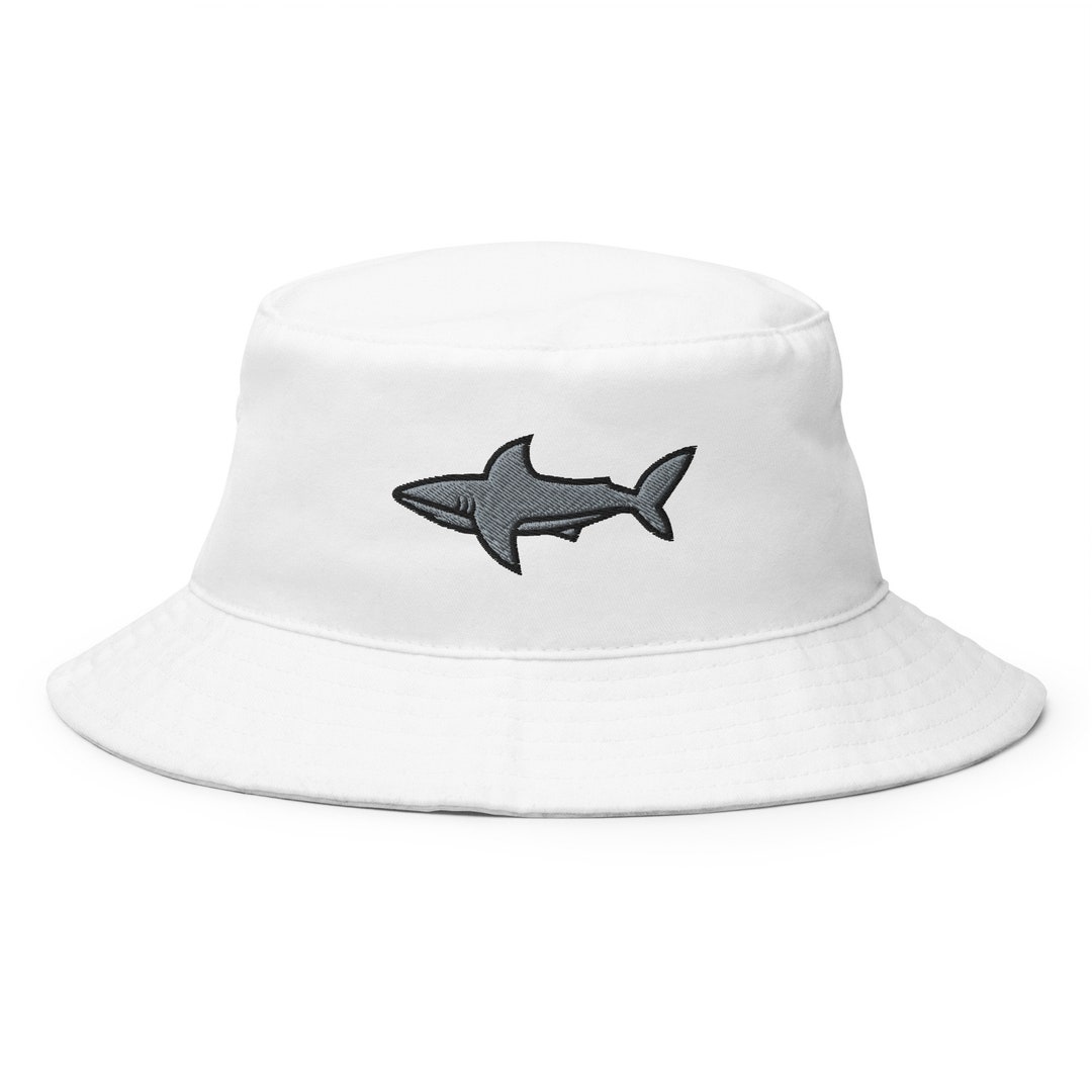 Shark Bucket Hat, Embroidered Bucket Hat, Handmade Unisex Adult Cotton