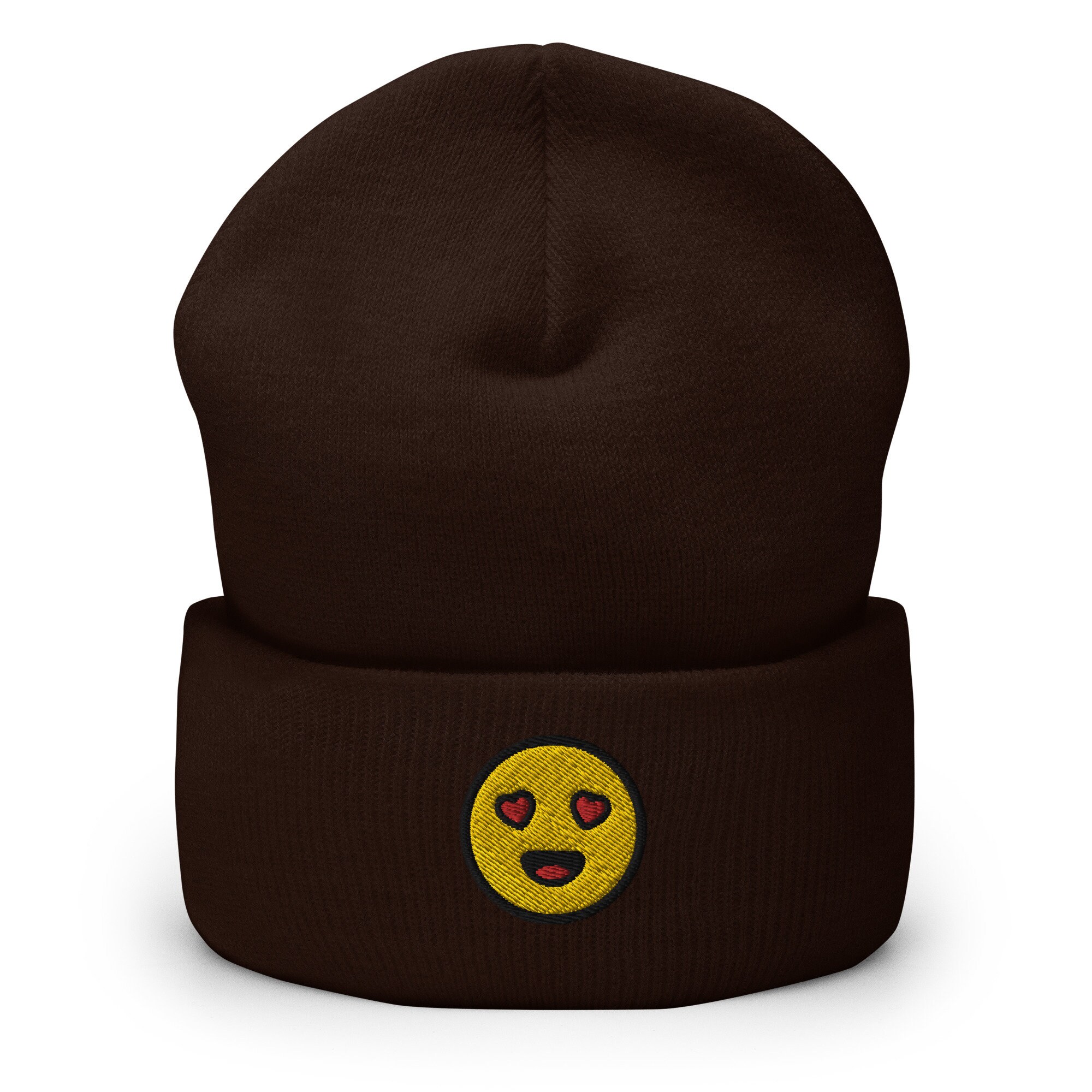 Embroidered Heart Eyes Emoji Beanie: Unisex Knit Winter Hat - Etsy