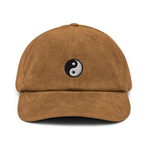 Yin Yang Corduroy Hat, Handmade Embroidered Corduroy Dad Cap - Multiple Colors