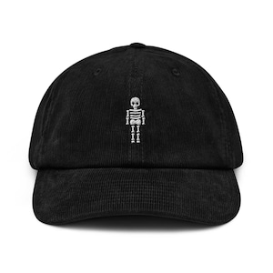 Skeleton Corduroy Hat, Handmade Embroidered Corduroy Dad Cap - Multiple Colors