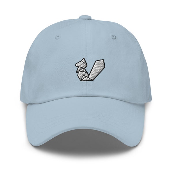 Origami Squirrel Embroidered Dad Hat,  Embroidered Unisex Hat, Dad Cap, Adjustable Baseball Cap Gift for Him