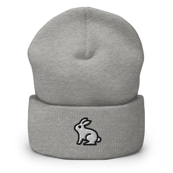 Hare Rabbit Pet Bunny Embroidered Beanie, Handmade Cuffed Knit Unisex Slouchy Adult Winter Hat Cap Gift