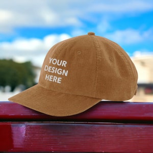 Personalized Embroidered Corduroy Hat, Customized Logo Hat, Embroidery With Your Own Text or Design, Handmade Custom Corduroy Headwear Camel