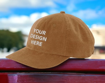 Personalized Embroidered Corduroy Hat, Customized Logo Hat, Embroidery With Your Own Text or Design, Handmade Custom Corduroy Headwear