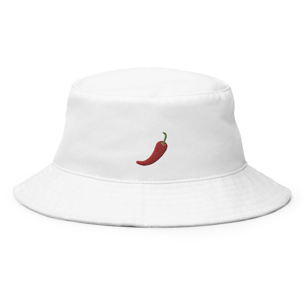 Red Chili Pepper Embroidered Bucket Hat: Handmade Cotton Sun  display picture 3