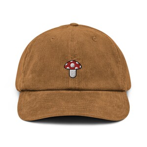 Mushroom Embroidered Corduroy Dad Hat, Handmade Corduroy Baseball Cap Gift - Multiple Colors