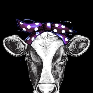 Salty Heifer Black White Holstein Cow Face With Purple Headband- Digital File ~ Sublimation Design ~ PNG Download ~  ~ DIY Tshirts & Crafts