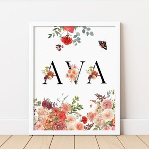 Nom de bébé Ava | Art mural imprimable | Prénom Ava | Art mural pour chambre d'enfant | de chambre de fille | Impression personnalisée Ava | Enseigne pour chambre d'enfant | Ava