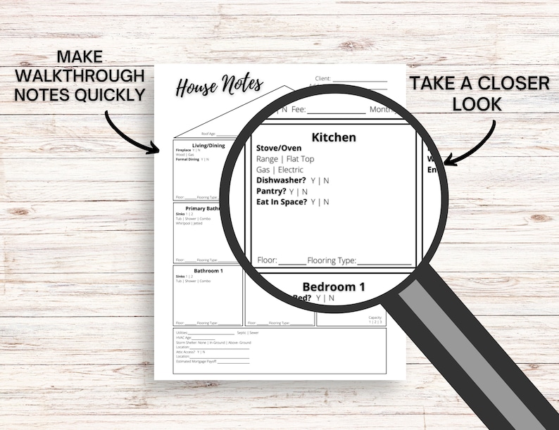 Real Estate Home Walk Through Details Info Sheet PDF Etsy