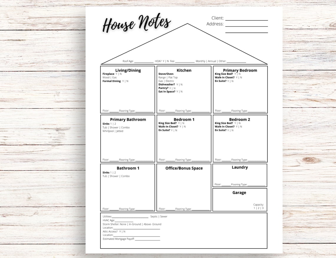 House Information Sheet Printable PDF Real Estate Info Etsy