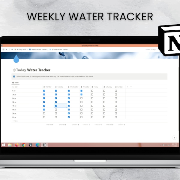 Weekly Water Tracker Template for Notion