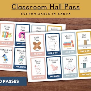 Customizable Classroom Hall Passes Printable PDF