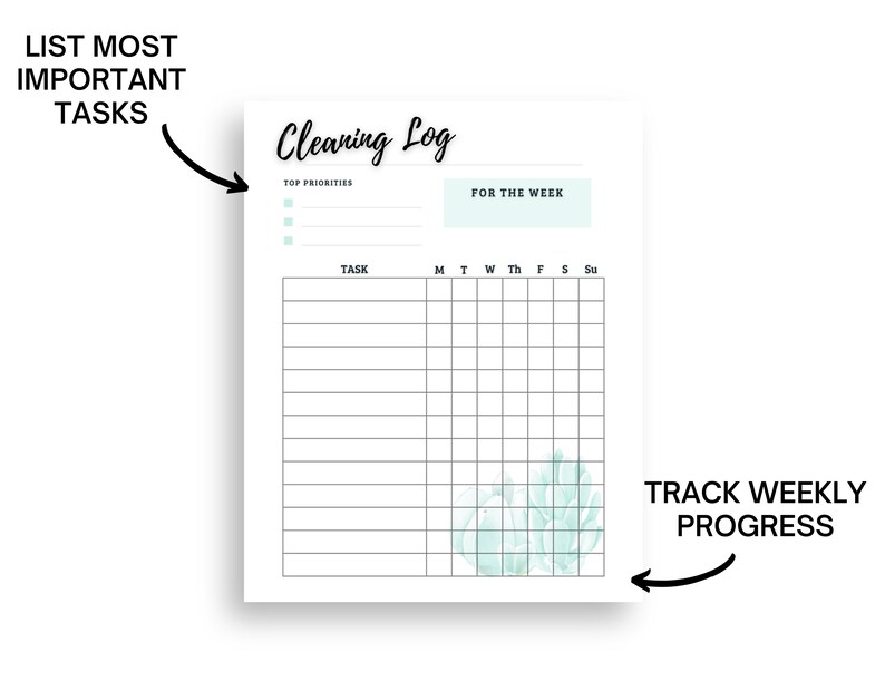 Cleaning Log Printable PDF Digital Download Home Etsy