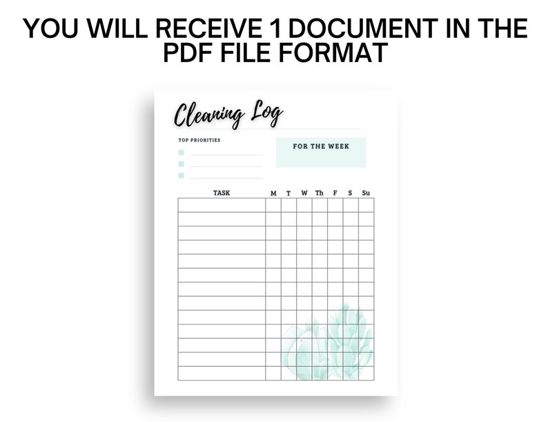 Cleaning Log Printable PDF Digital Download Home Etsy