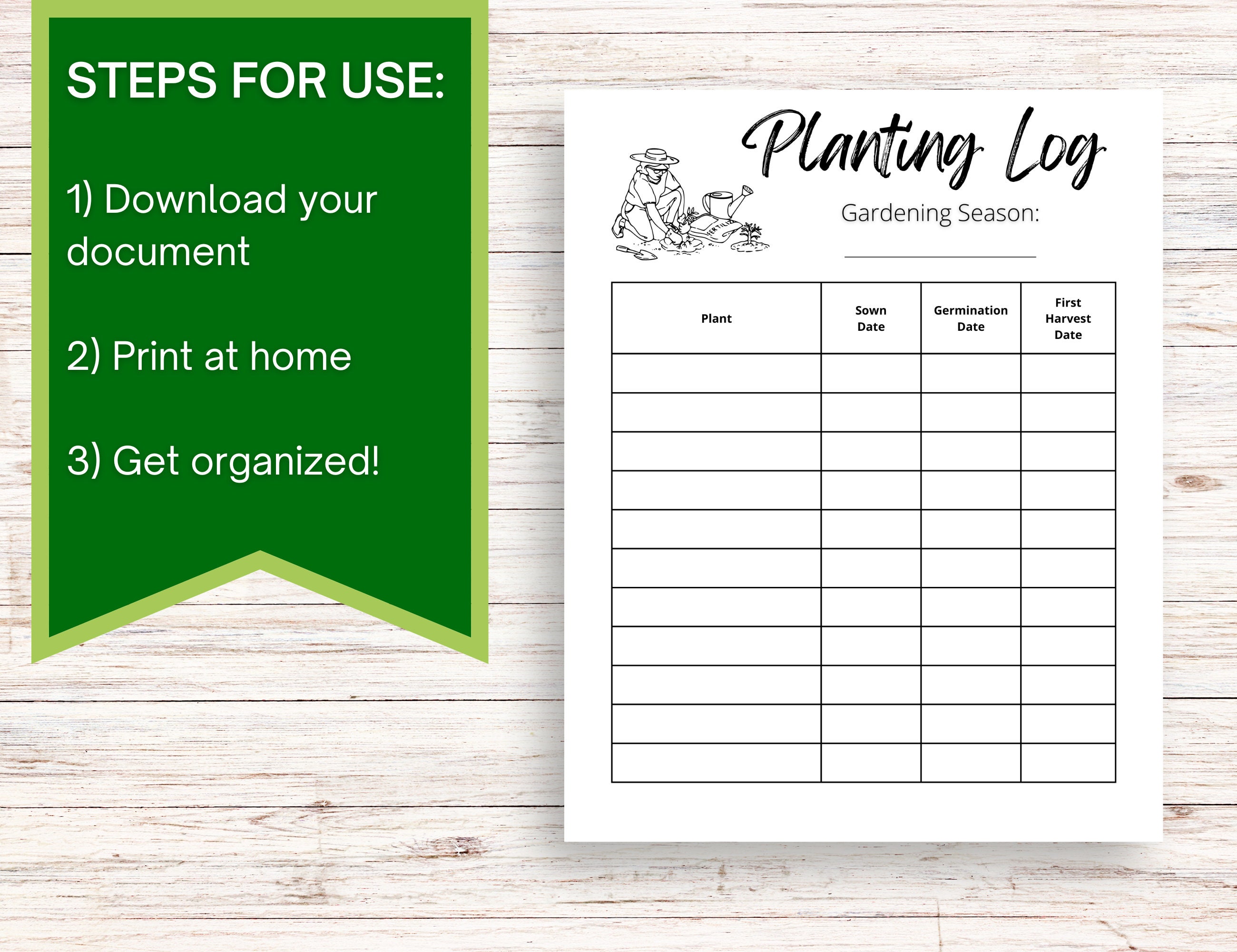 Planting Log Printable PDF Etsy