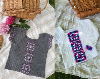 Patrones de crochet para suéter y camiseta de picnic para hilo deportivo y de grosor medio (patrón 2 en 1)