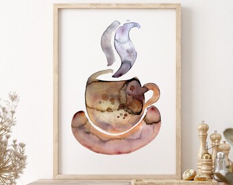 Coffee Art Print Watercolor Kitchen Wall Art Digital Printable Download