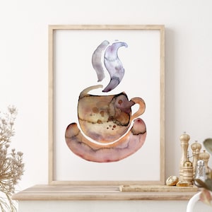 Coffee Art Print Watercolor Kitchen Wall Art Digital Printable Download