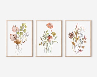 Watercolor Wildflower Prints Set: Botanical Wall Art (Digital Download)