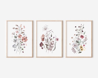 Wildflower Watercolor Prints Set: Botanical Floral Wall Art (Digital Download)