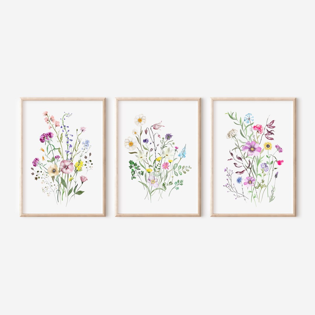 Set of 3 Wildflower Prints, Floral Wall Art, Botanical Print ...