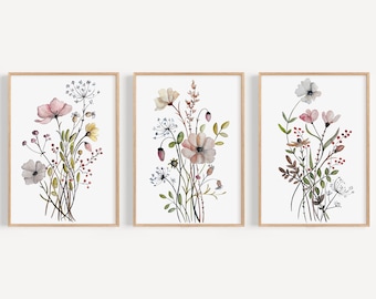 Set of 3 Wildflower Prints, Floral Wall Art, Botanical Print, Watercolor Print, Floral Art Print, Flower Art Print, Flower Wall Art