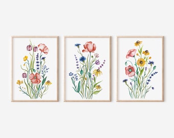 Wildflower Watercolor Print Set: Botanical Floral Wall Art (Digital Download)