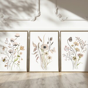 Set of 3 Wildflower Prints, Floral Wall Art, Botanical Print ...
