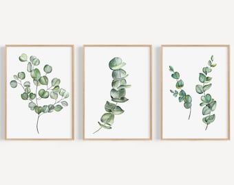 Eucalyptus Print Eucalyptus Wall Art Botanical Print Set Botanical Wall Art Set of 3 Prints Watercolor Print Printable Wall Art