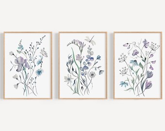 Set of 3 Wildflower Prints, Floral Wall Art, Botanical Print, Watercolor Print, Floral Art Print, Flower Art Print, Flower Wall Art | 22