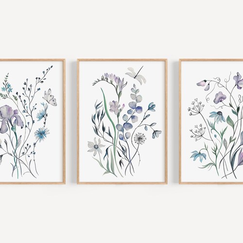 Floral Wall Art Set of 3 Prints Colorful Wildflower Etsy