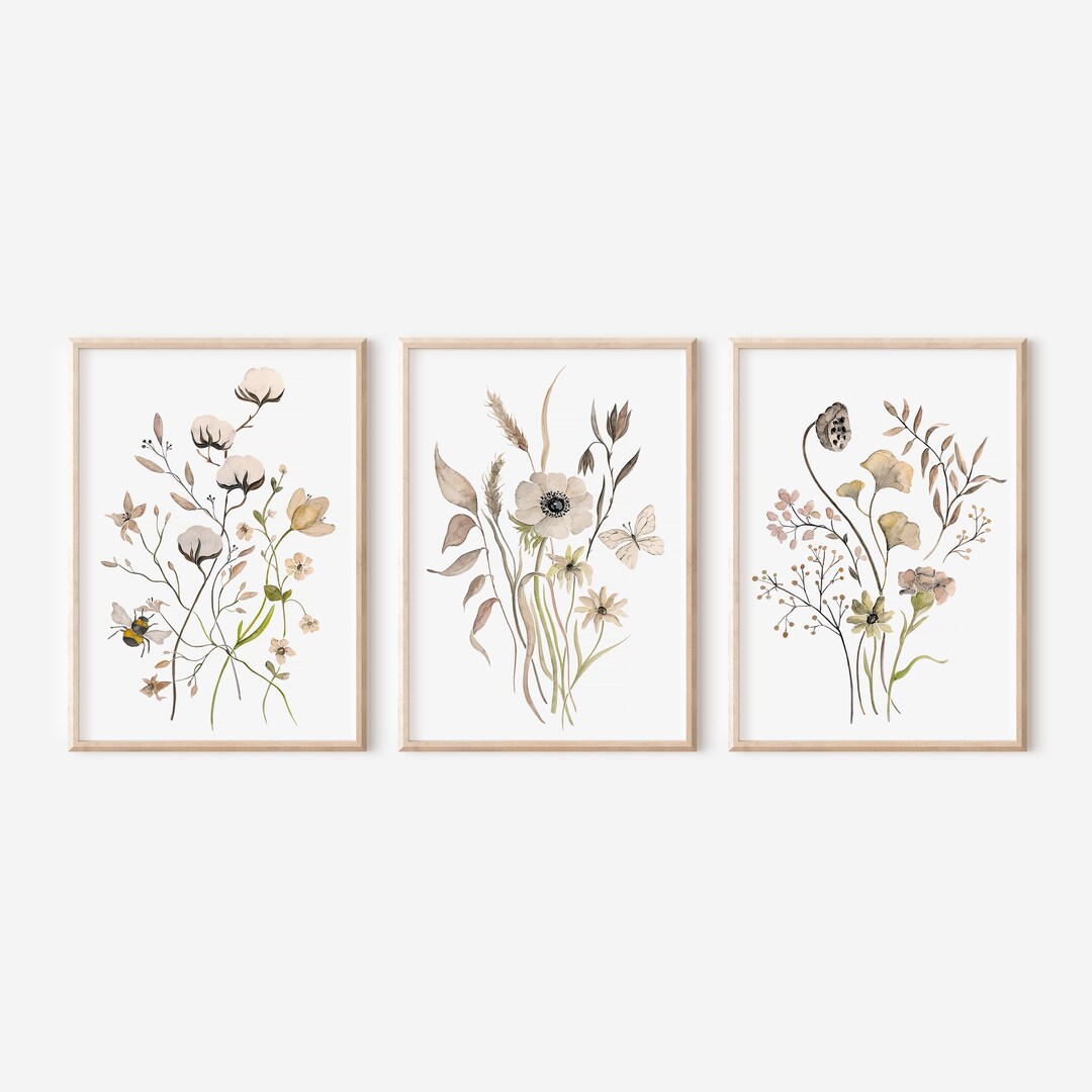 Set of 3 Wildflower Prints, Floral Wall Art, Botanical Print ...