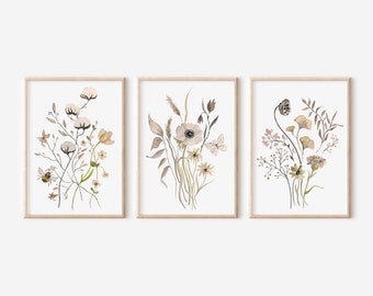 Wildflower Watercolor Print Set: Botanical Floral Wall Art (Digital Download)