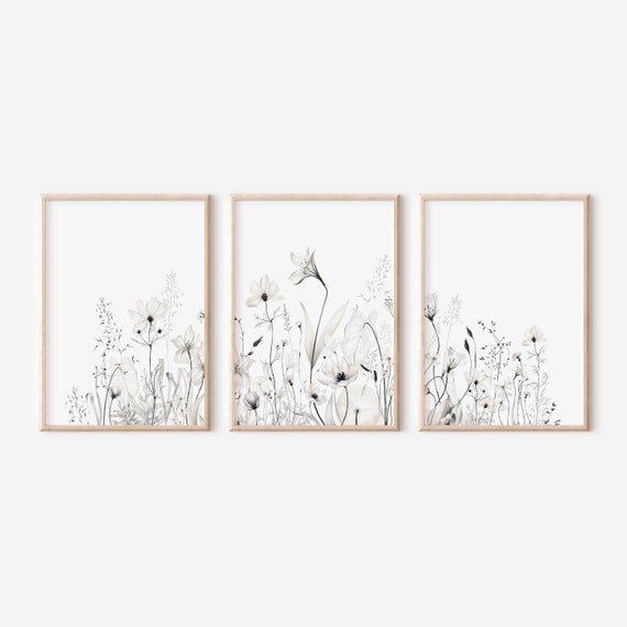 Wildflower Watercolor Print Set: Sepia Floral Wall Art (Digital Download)