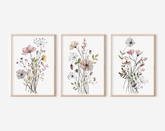 Wildflower Watercolor Print Set: Pastel Floral Botanical Art (Digital Download)