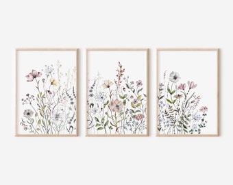 Set of 3 Wildflower Prints, Floral Wall Art, Botanical Print ...