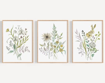 Set of 3 Wildflower Prints, Floral Wall Art, Botanical Print, Watercolor Print, Floral Art Print, Flower Art Print, Flower Wall Art | 24