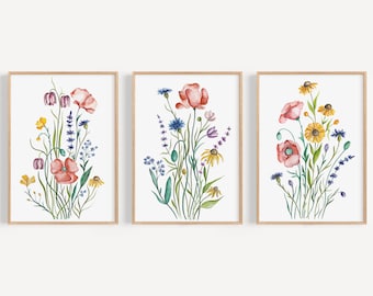 Set of 3 Wildflower Prints, Floral Wall Art, Botanical Print, Watercolor Print, Floral Art Print, Flower Art Print, Flower Wall Art | 21
