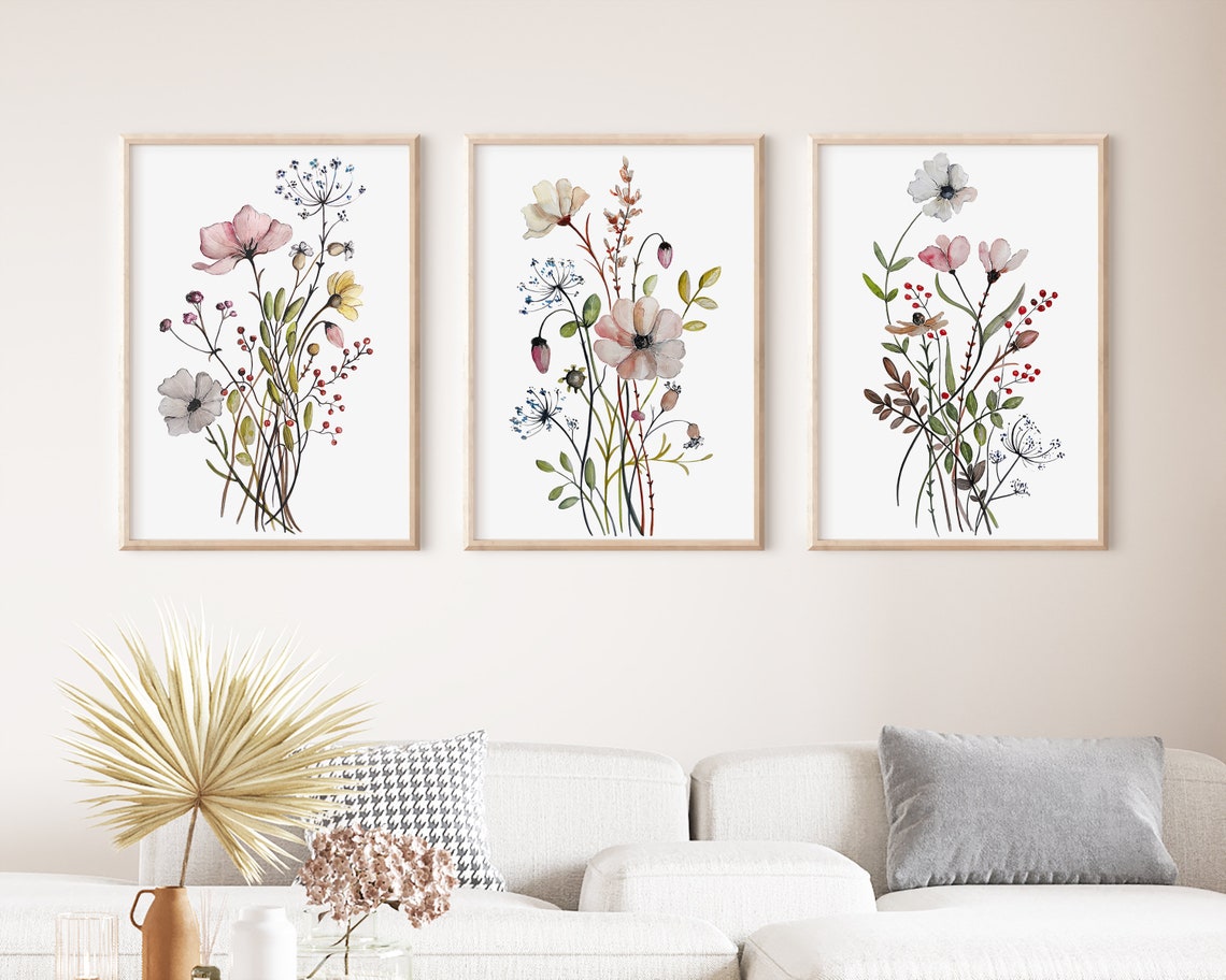 Set of 3 Wildflower Prints Floral Wall Art Botanical Print - Etsy