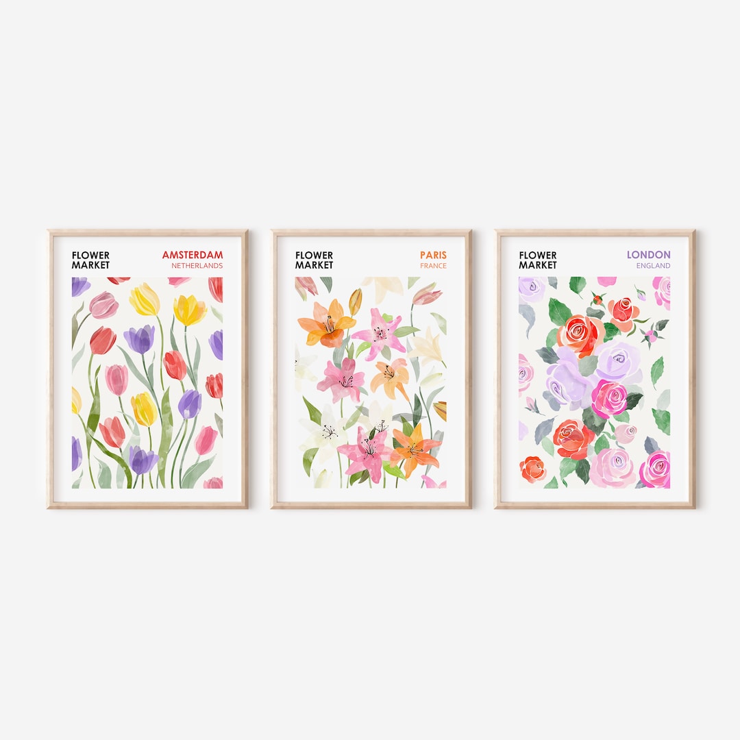 Flower Market Art Print Set: Floral Botanical Wall Decor (digital ...